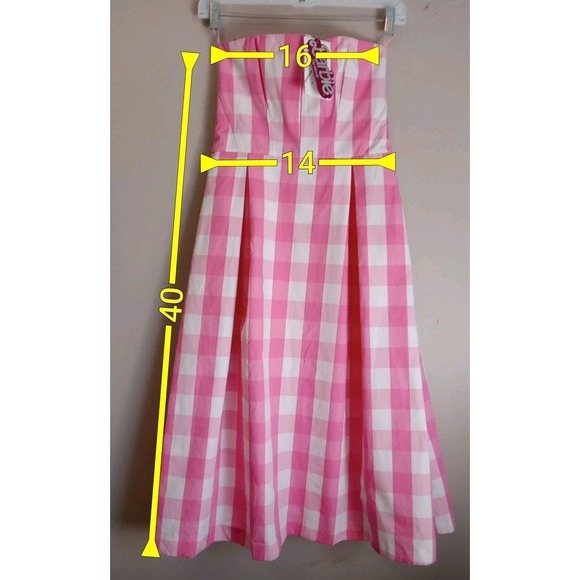 Zara x Barbie Pink White Lined Sleeveless Gingham Midi‎ Dress Size M New - Picture 2 of 10